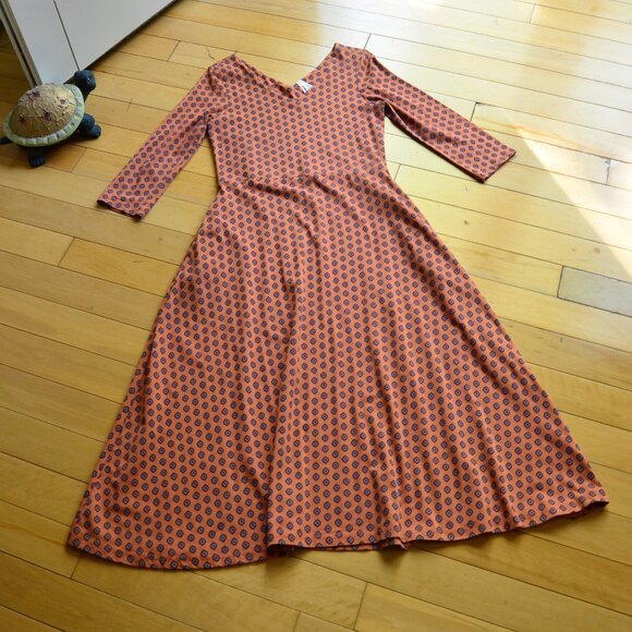 Pact Orange and Black Geometric Fit and Flare 3/4 Sleeve Dress Size M - Picture 1 of 11